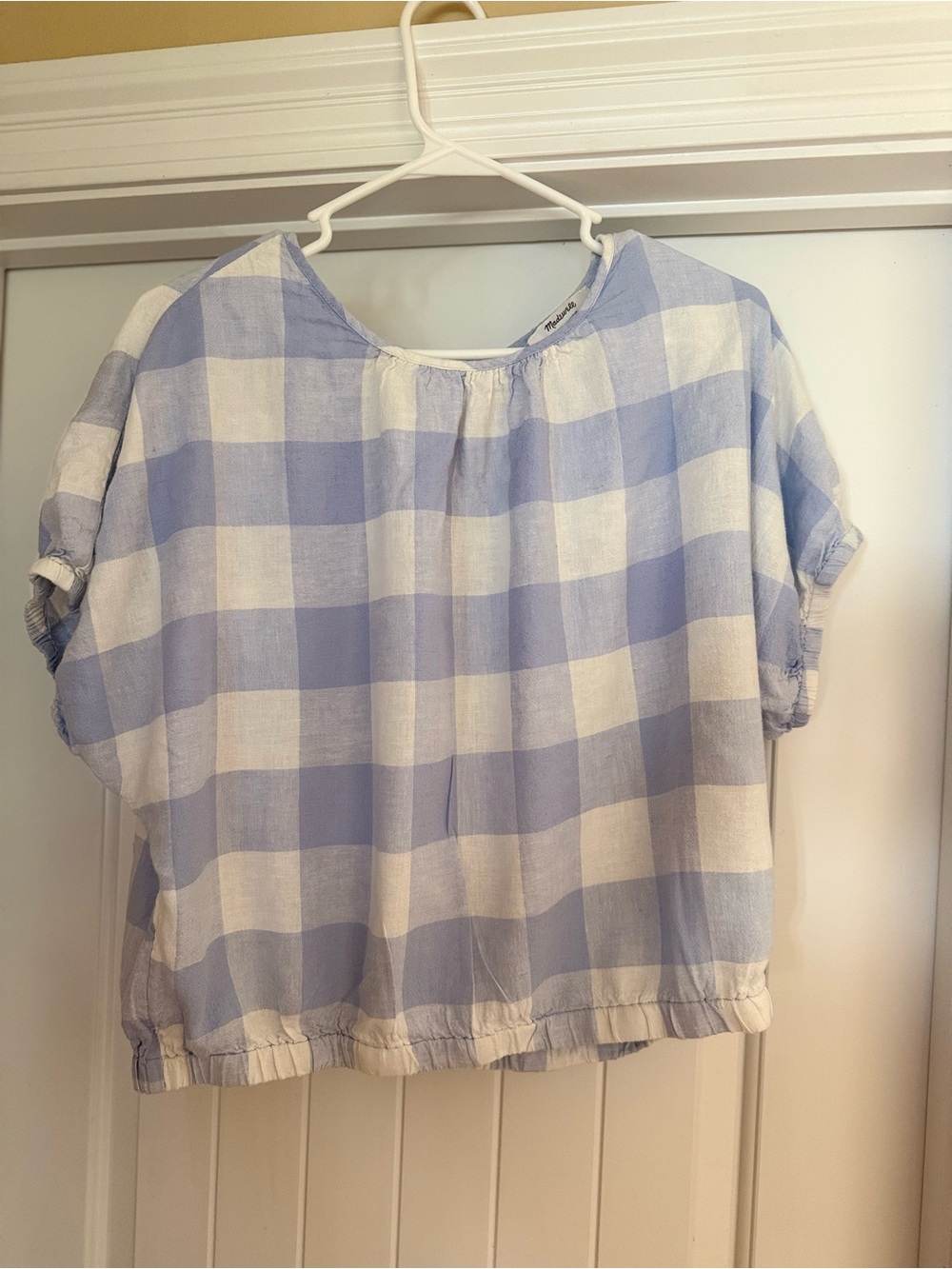 Light Blue & White Gingham crop style top with open back